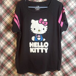 Hello Kitty Black Tee with Pink Stripes